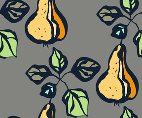 Seamless floral pattern with pear and flowers. Ornamental decorative background. Vector pattern. Print for textile, cloth, wallpaper, scrapbooking