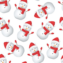 Realistic Detailed 3d Happy Snowman in Hat Seamless Pattern Background. Vector