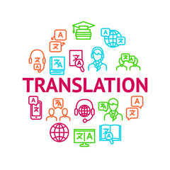Translation Signs Thin Line Line Round Design Template Ad. Vector