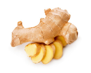 Fresh ginger on white background