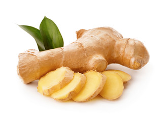 Fresh ginger on white background
