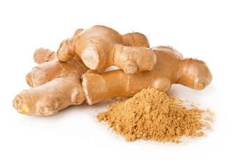 Fresh ginger on white background