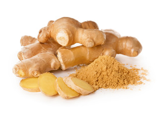 Fresh ginger on white background