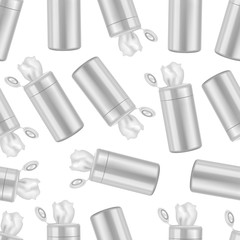 Realistic Detailed 3d White Blank Wet Wipes Package Template Mockup Seamless Pattern Background. Vector