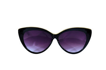 Blue women sunglasses close up isolated on white background Glasses front view.