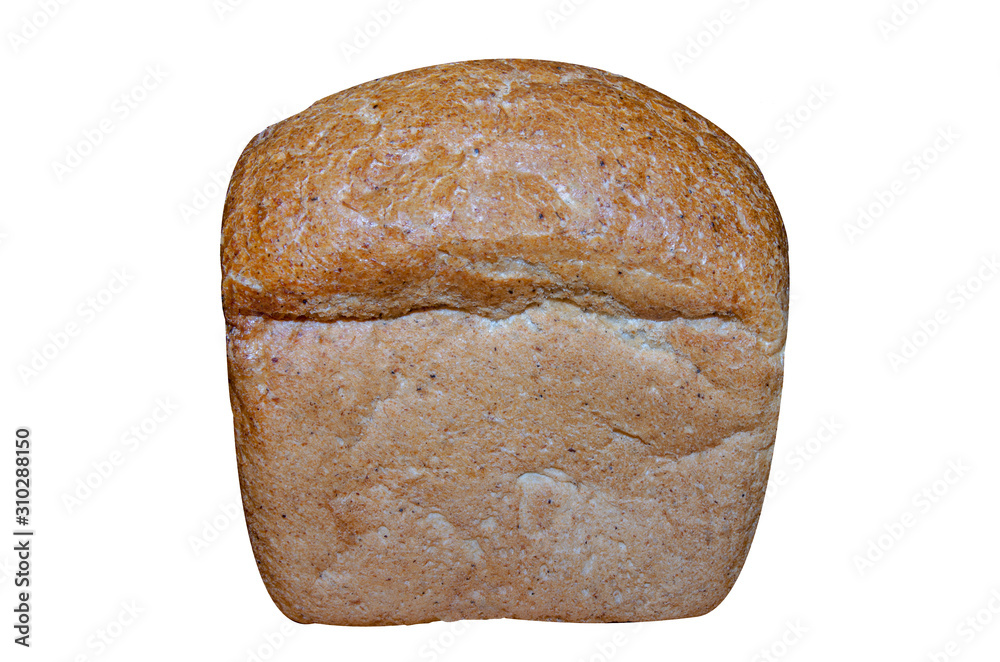 Wall mural a small loaf of brown bread isolated on a white background. bread baked at home.