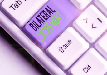 Conceptual hand writing showing Bilateral Agreement. Concept meaning Legal obligations to...