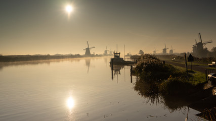 sunset on the river Kinderdijk