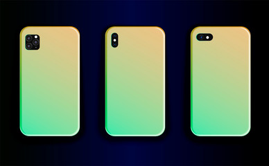 Collection of vector mock up smartphones. Stylish design of smartphone cases  stylish trend neon green yellow  gradient print 