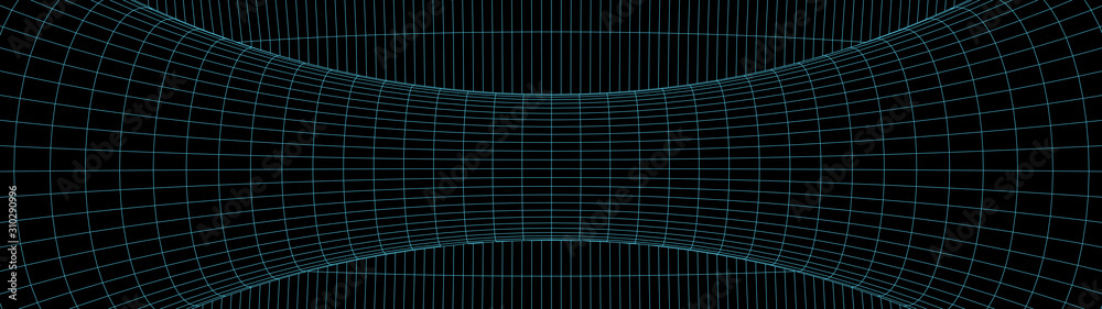 Poster vortex. vector perspective curved grid. wireframe abstract tunnel. 3d vector wormhole with a mesh st