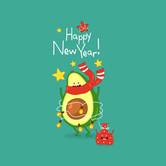 Cute avocado wish you a Happy New Year