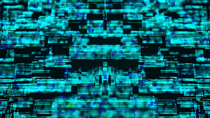 Cybernetic futuristic background. Big data visualization. Abstract perspective illustration. 3D rendering.