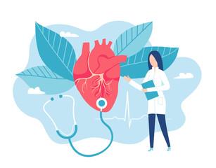 Cardiologist listens to a heartbeat. Healthy heart. Cardiology - obrazy, fototapety, plakaty
