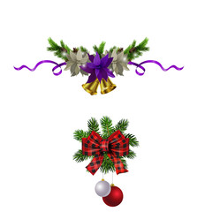 Christmas decorations with fir tree golden jingle bells