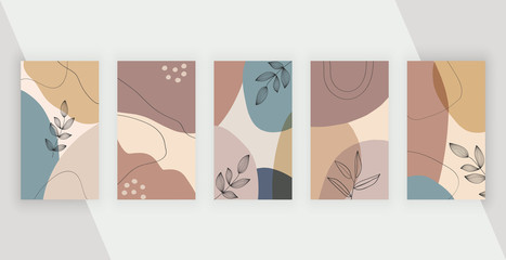 Social media backgrounds with geometric artistic freehand abstract hand painting shapes, lines. Modern neutral design for flyer, poster, card