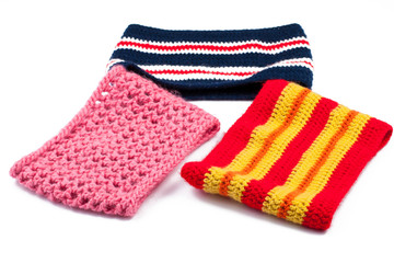 Woolen scarves isolated on white background.Copy space
