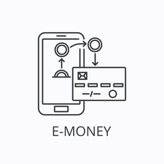 Credit or debit card with e-money and mobile phone. Transferring money concept. Vector illustration