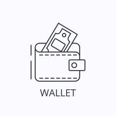 Wallet thin line icon in flat style on black background. Cash money concept. Vector illustration