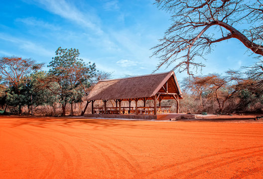 Rest area in Bandia Reserve, Senegal. It is a safari park in West Africa. There's red sand.