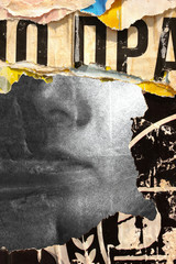 Torn ripped street posters paper  blended woman portrait