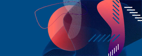 Abstract background futuristic elements on Classic Blue color banner geometric blue gradient texture with lines