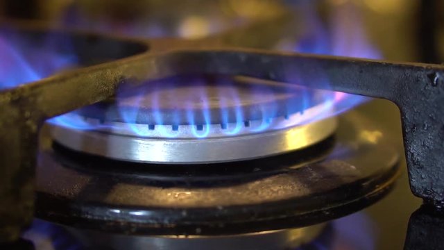 Burning Natural Gas On The Gas Burner. 100 fps