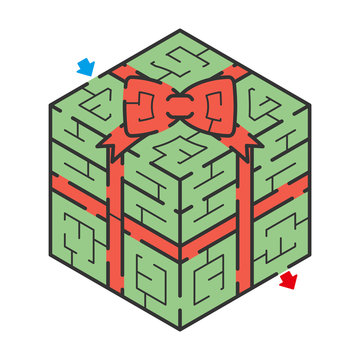 ギフトボックス,クリスマス,誕生日,プレゼント,ボックス,迷路,アイソメトリック,パズル,迷宮,ゲーム,イラスト,ベクター,3D,かわいい,白バック,白背景,吉川めいろ
