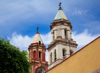close up of the top of a church temple in Queretaro Mexican town 
