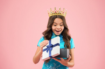 miss japan open gift box. kimono kid hold present box. motivation and reward. surprised chinese kid...