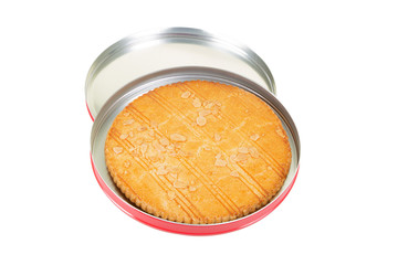 biscuits butter shortbread french pastry in steel round box