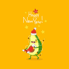 Cute avocado wish you a Happy New Year.