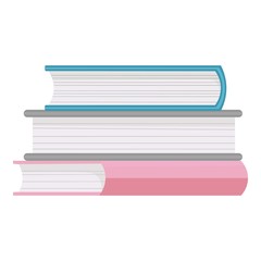 Stack of books, flat vector illustration. Hardback books with colorful covers. Back to school, literacy, library, reading, education, teaching, learning theme design element isolated on white