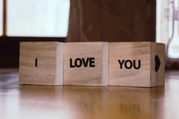 Wooden cubes with the words I LOVE YOU