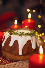 decorated Christmas cake: Traditional European Christmas pastry, fragrant home baked stollen