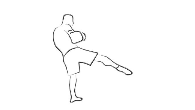 Two kickboxing fighters fighting ink pain brush style cartoon animation on green screen chromakey background