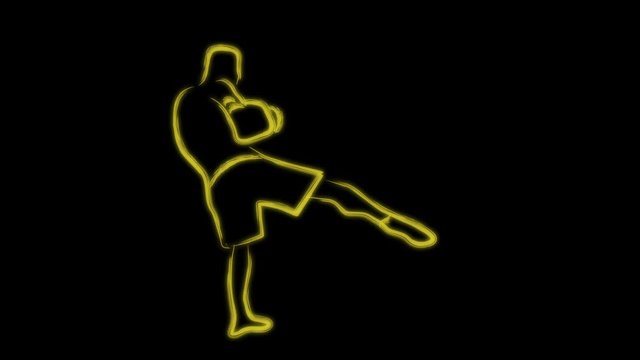 Two kickboxing fighters fighting fire neon glowing cartoon animation with alpha matte mask