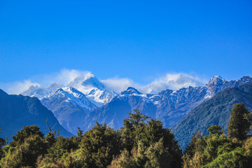 View of Southern Alps from Lake Matheson, South Island, New Zealand