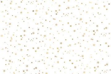 Christmas background, New Year background with snowflakes. Golden snowflakes on white. Xmas winter decoration. Golden texture. Snow pattern. Wrapping gift paper