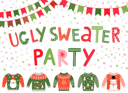 Vector ugly sweater party banner, poster or invitation for Christmas holiday celebrations