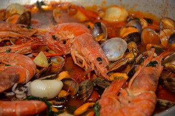 cibo, pesce, gamberi, spaghetti, fritto, calamari ,