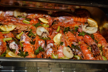 cibo, pesce, gamberi, spaghetti, fritto, calamari ,