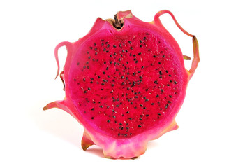 Pitahaya fruit, Dragon fruit isolated on white background. Sliced dragon fruit. Half sliced dragon...