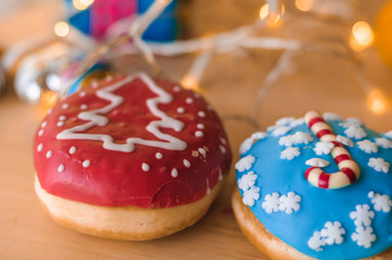 Christmas cakes on the table with tangerines