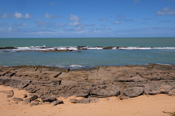 Beautiful stony and sandy beach Praia Do Apua, Mutari and Brava, Santa Cruz Cabralia, Bahia, Brazil