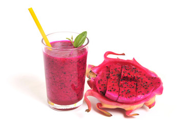 Red dragon fruit smoothies in glasses isolated on white background. Pitahaya fruit. Dragon Fruit Juice..