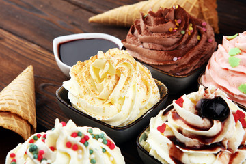 soft ice cream in flavor vanilla, chocolate and strawberry. Delicous creamy refreshing ice cream