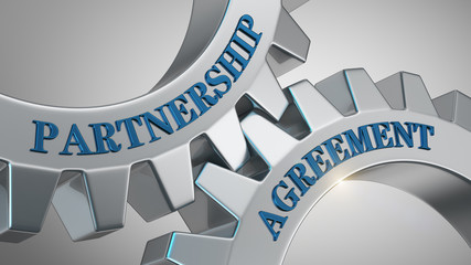 Partnership agreement concept. Words partnership agreement written on gear wheels.