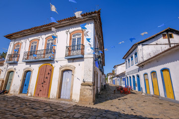 Fototapeta na wymiar Colorful houses of historical center in the colonial city of Paraty, Rio de Janeiro, Brazil