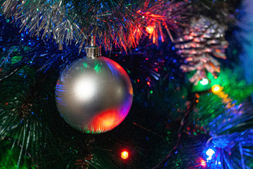 Obraz na płótnie Canvas christmas tree background with golden balls and stars