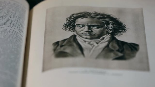 Ludwig van Beethoven German composer and pianist, portrait in the page of the Great  Encyclopedia circa 1952